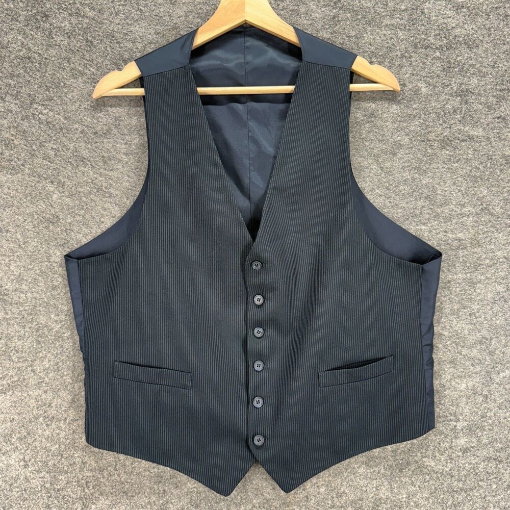 Unbranded Suit Vest Men 44 Blue Button Up V-Neck Sleeveless Pockets Casual
